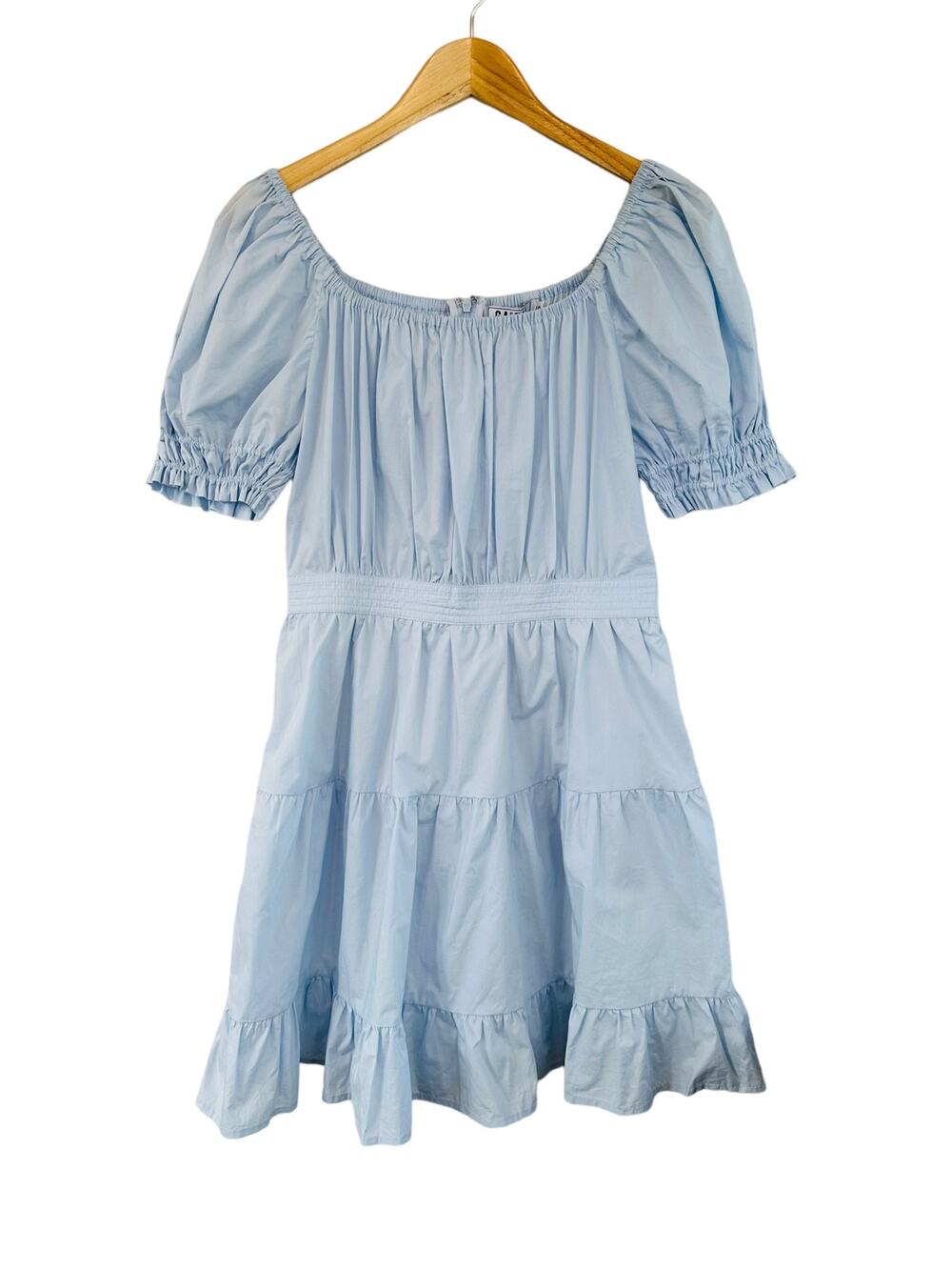 Gaudi Light Baby Blue Tiered Short Puff Sleeve Scoop Neck Mini Dress Size Small